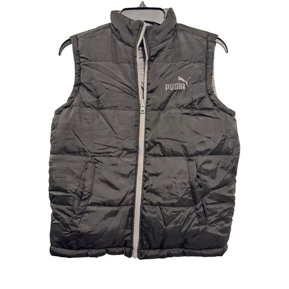 Puma Reversible mens Puffer Vest Size M Black & Gray Polyester Full Zip Durable - Picture 1 of 7